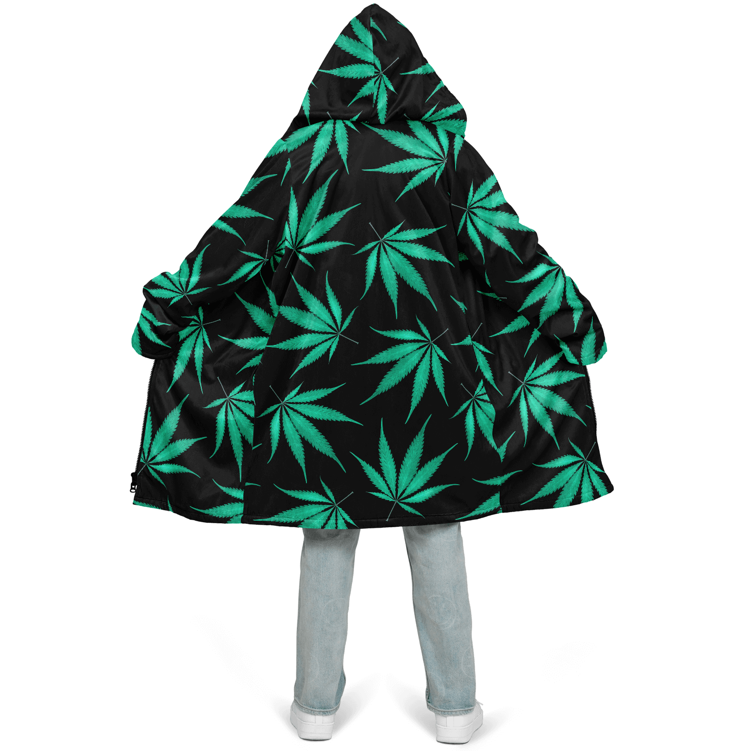 Ganja Cloak | Green Cannabis Leaves on a Black Background