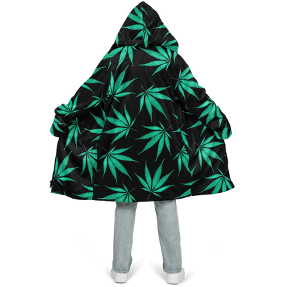 Ganja Cloak | Green Cannabis Leaves on a Black Background