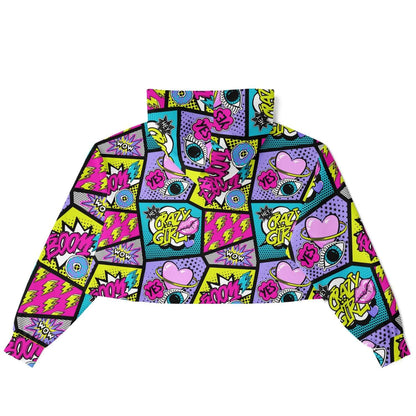 Cropped Hoodie | Pink Blue Yellow Pop Art Craziness