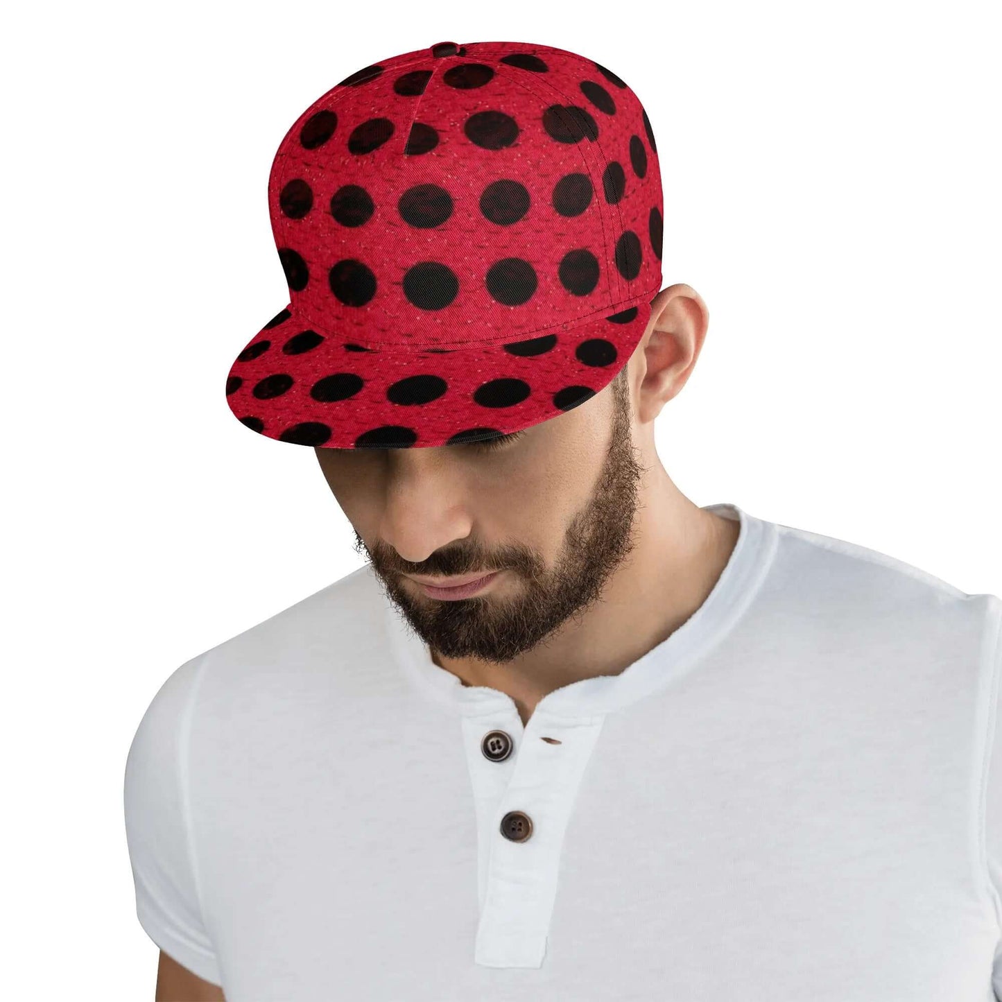 Black Dots Snapback Hat | Classic Red All Over Print