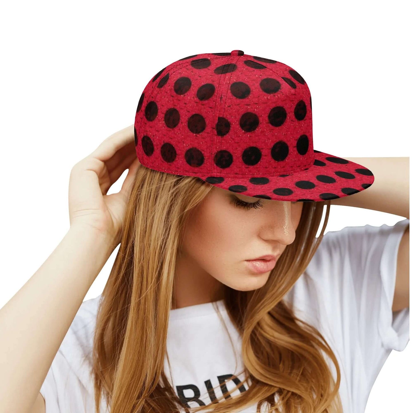 Black Dots Snapback Hat | Classic Red All Over Print