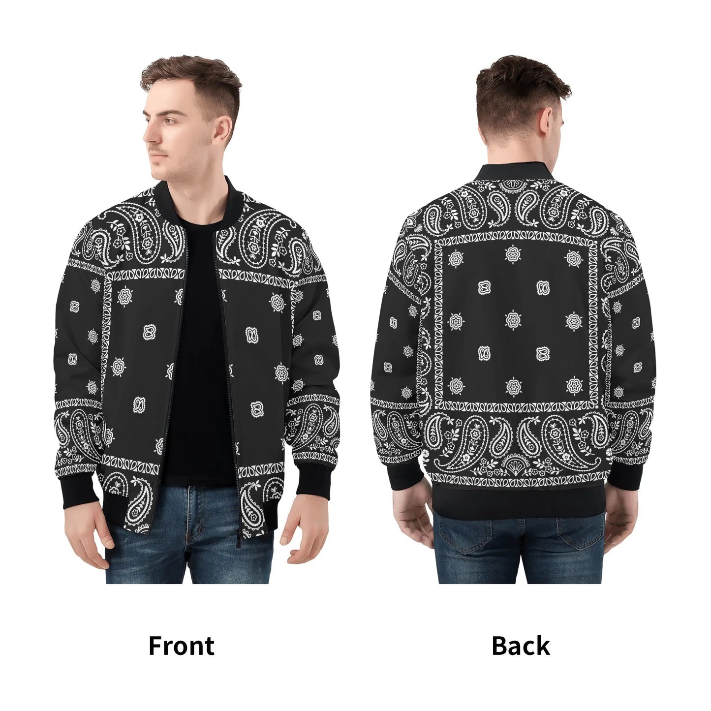 Black Bandana Bomber Jacket | Classic Fit