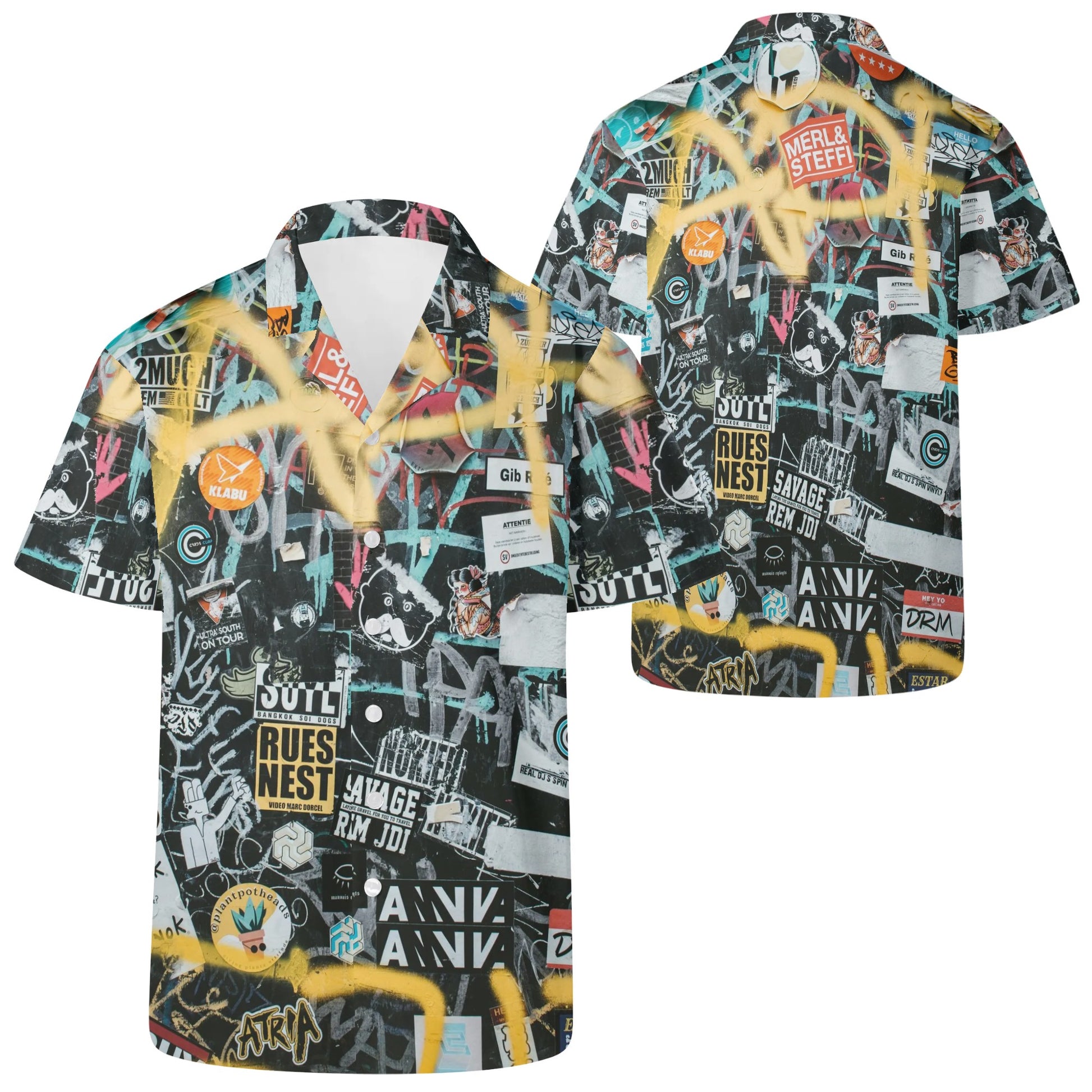 Black White & Yellow Graffiti Hawaiian Shirt For Men