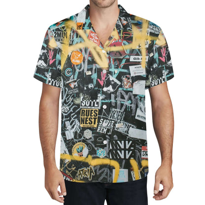 Black White & Yellow Graffiti Hawaiian Shirt For Men