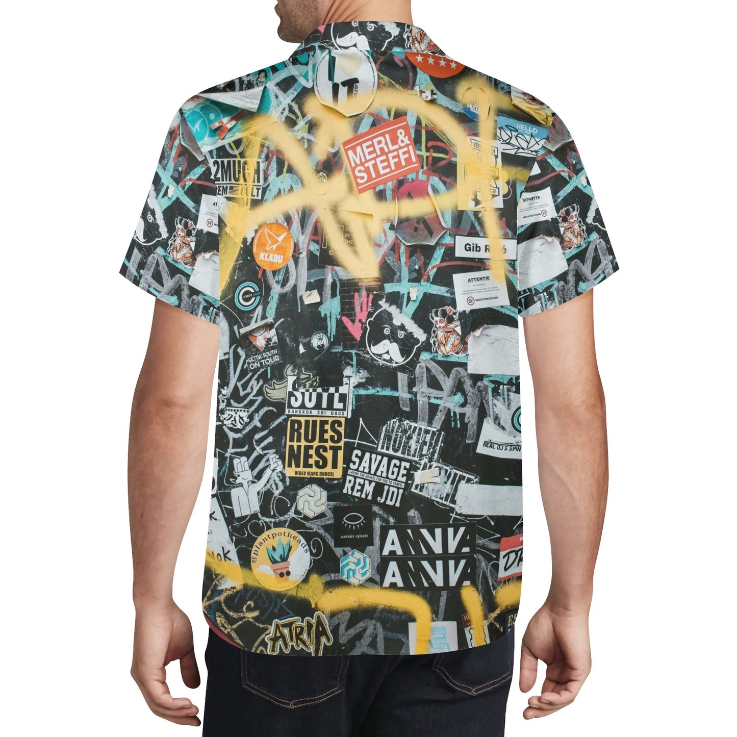 Black White & Yellow Graffiti Hawaiian Shirt For Men