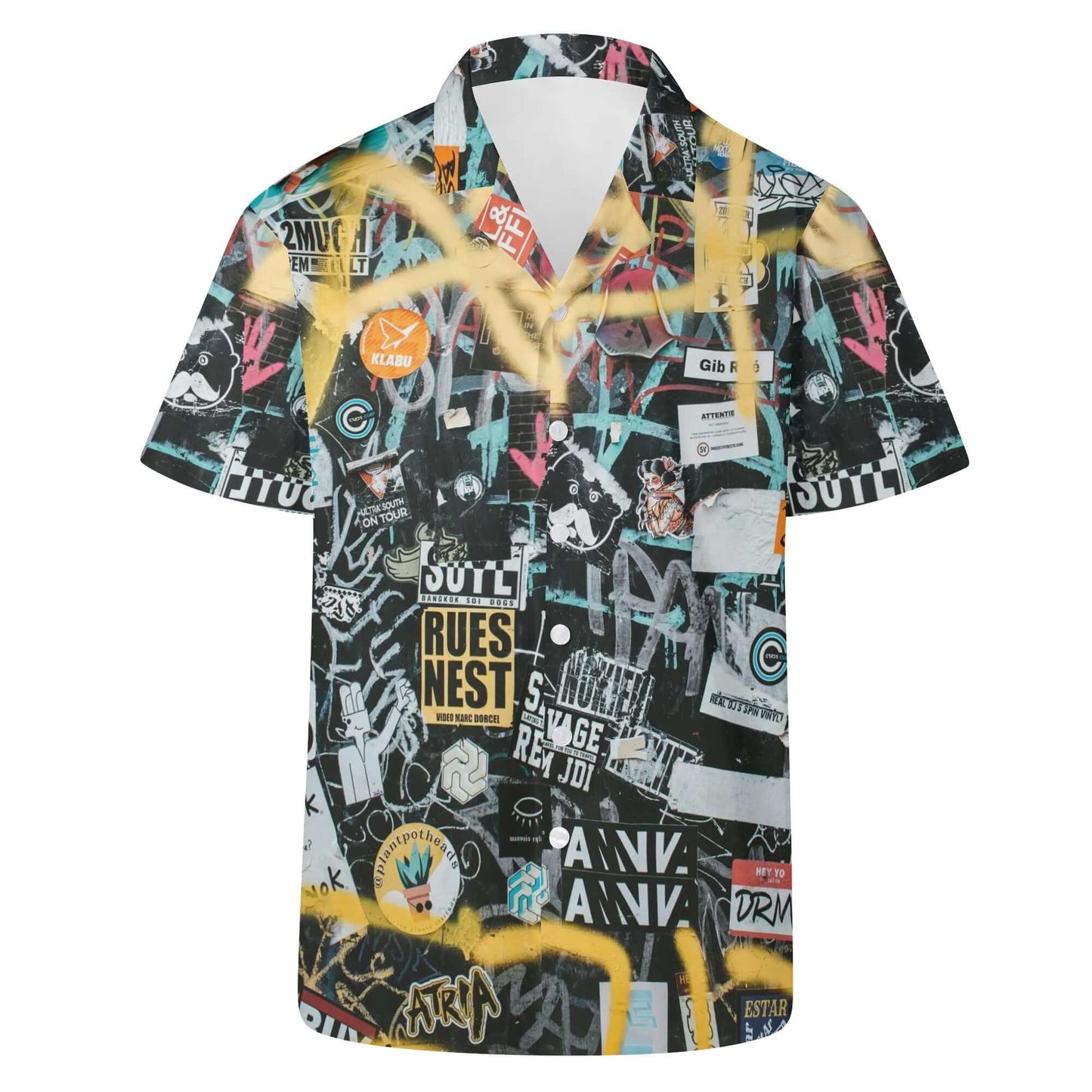 Black White & Yellow Graffiti Hawaiian Shirt For Men