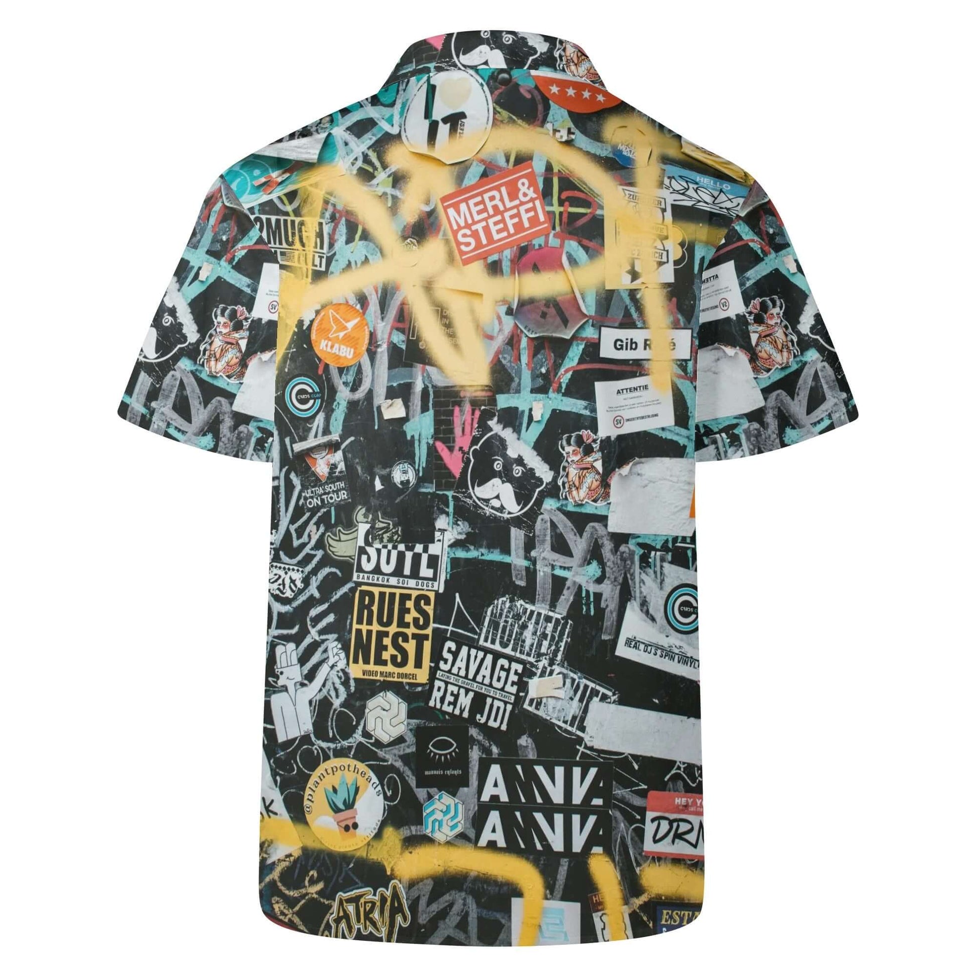 Black White & Yellow Graffiti Hawaiian Shirt For Men