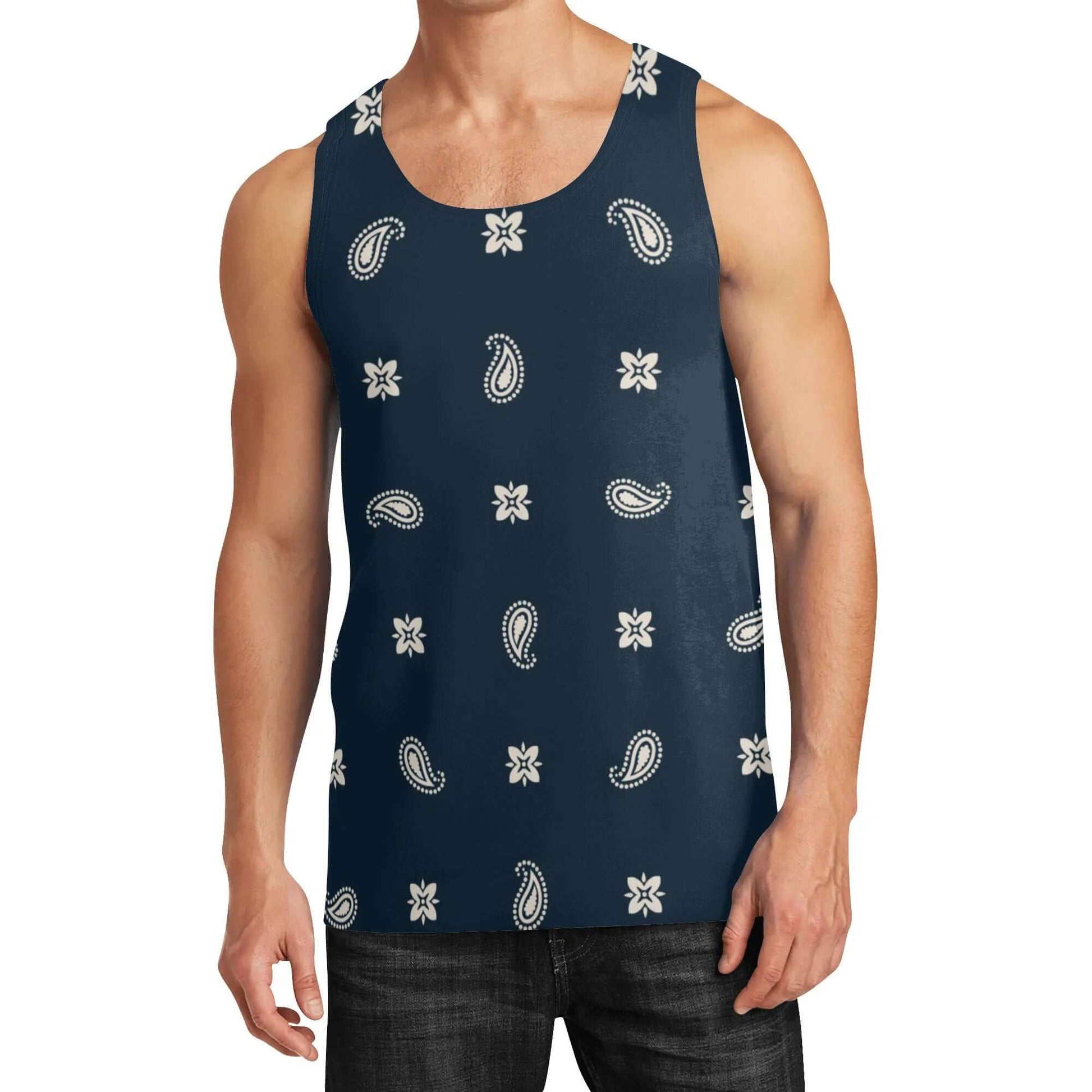 Midnight Blue Sleeveless Tank Top | Paisley Pattern