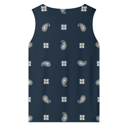 Midnight Blue Sleeveless Tank Top | Paisley Pattern