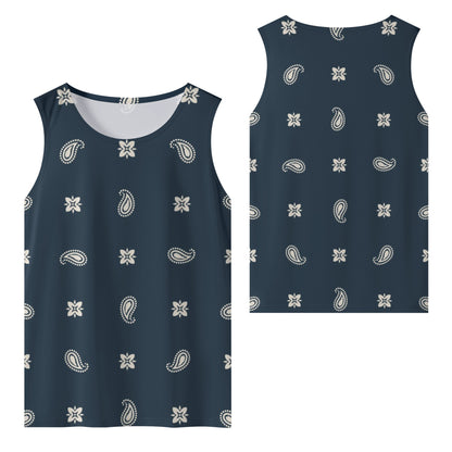 Midnight Blue Sleeveless Tank Top | Paisley Pattern