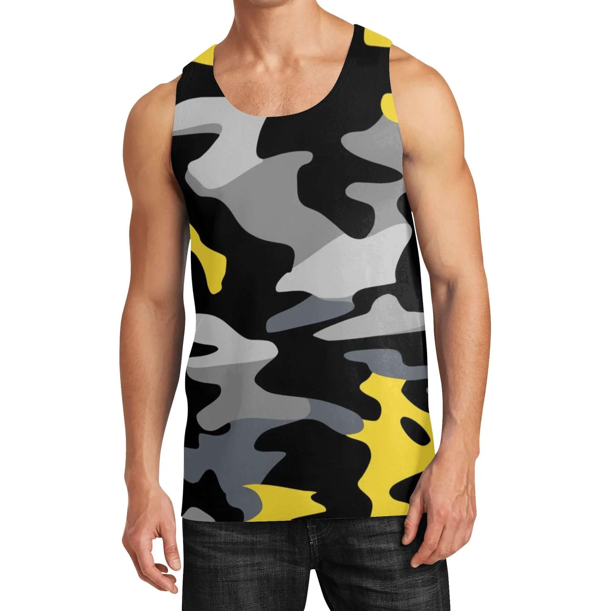 Commando Tank Top | Camo Sleeveless Black & Yellow