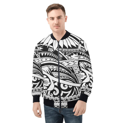 Tribal Bomber Jacket | Polynesian Black & White