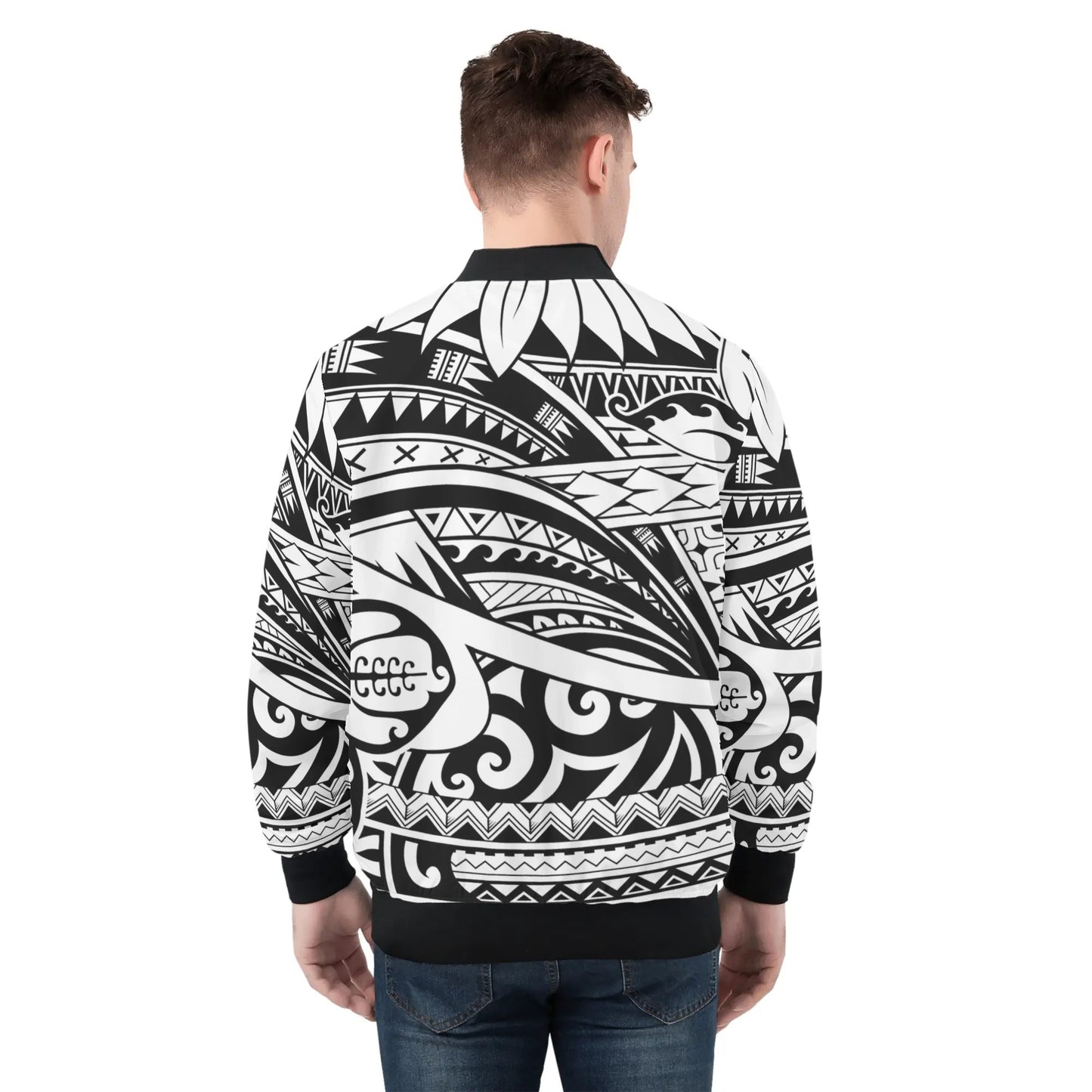 Tribal Bomber Jacket | Polynesian Black & White