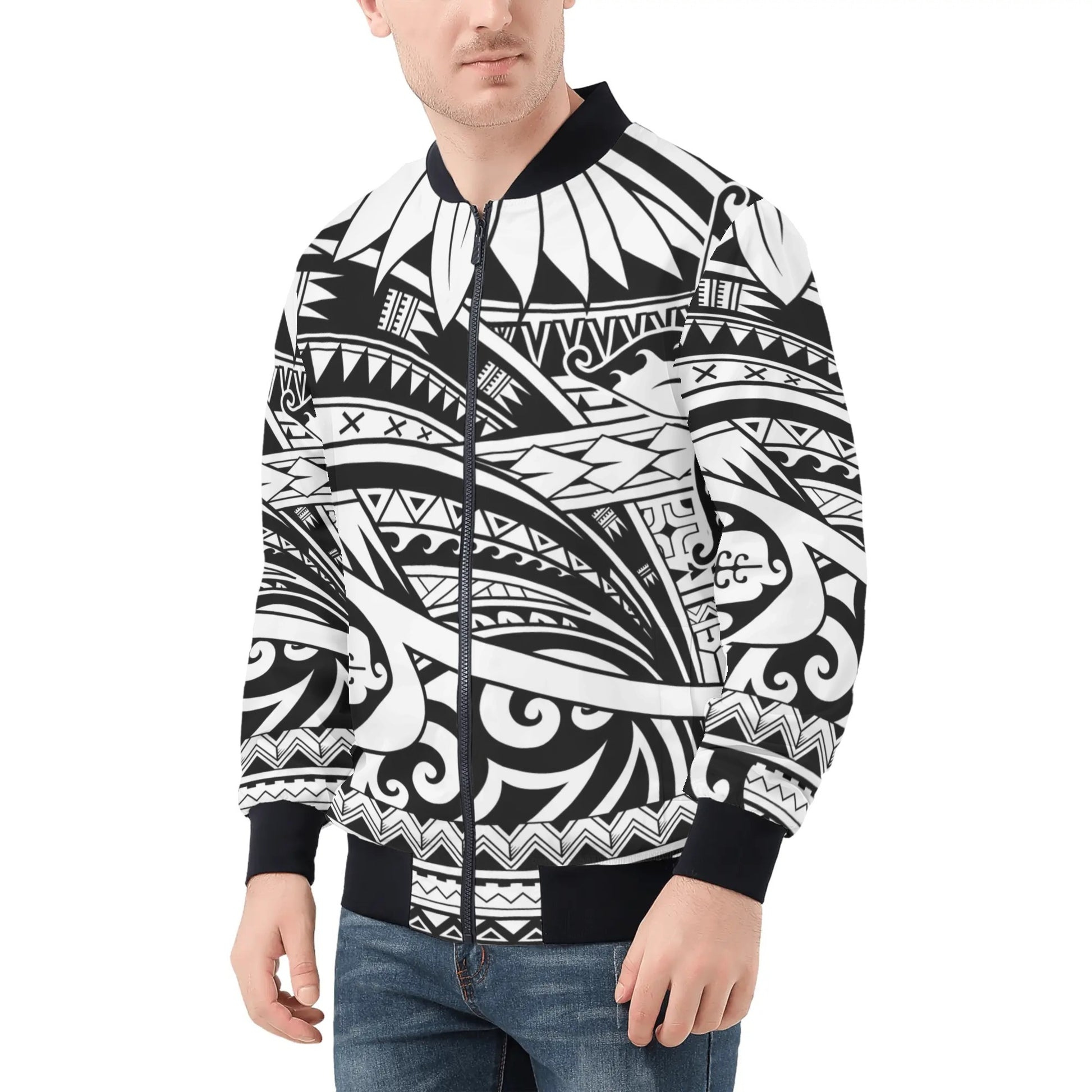 Tribal Bomber Jacket | Polynesian Black & White