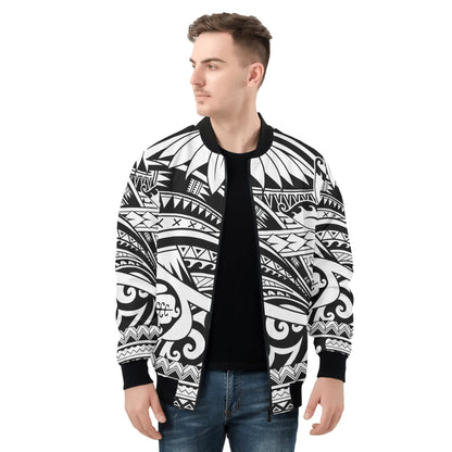 Tribal Bomber Jacket | Polynesian Black & White