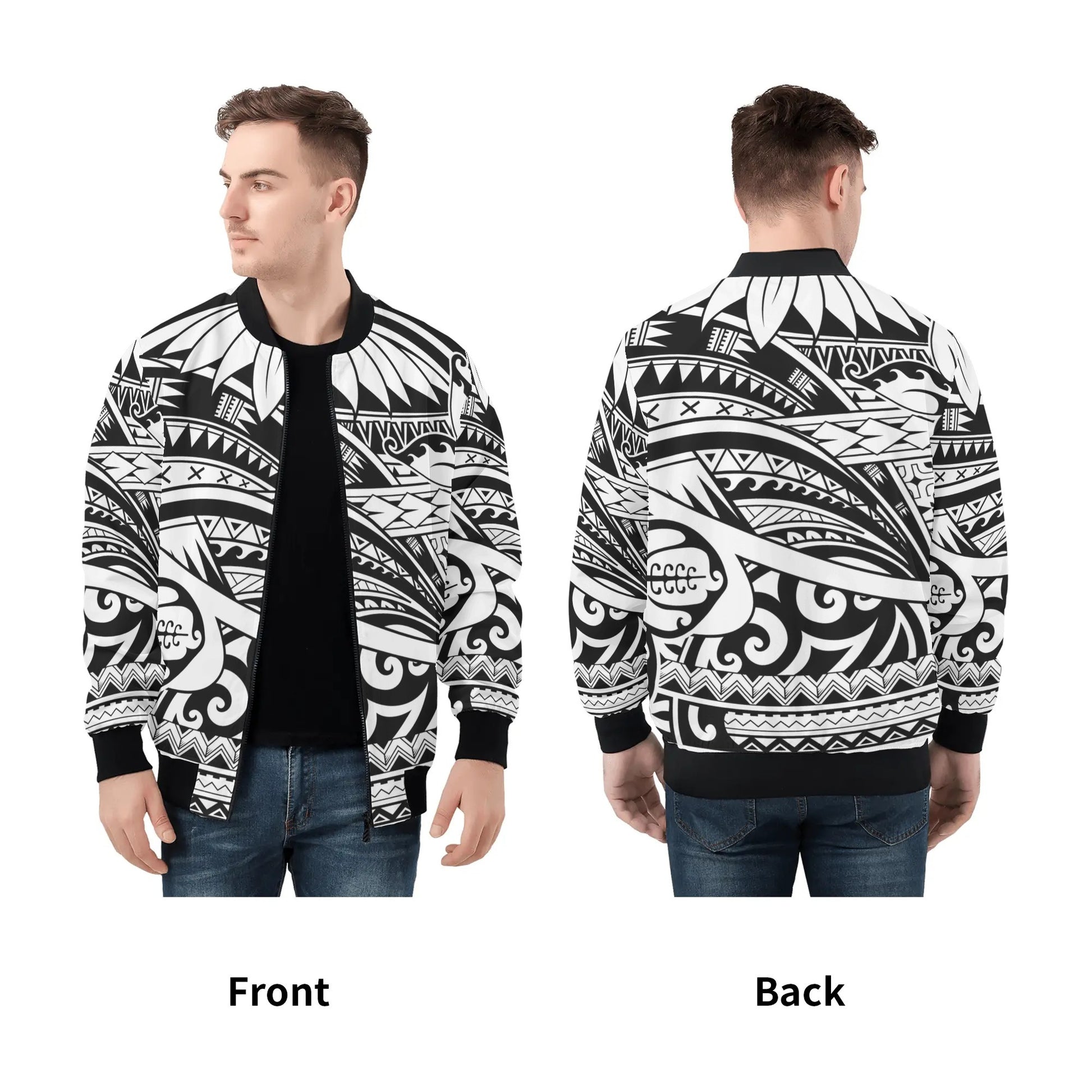 Tribal Bomber Jacket | Polynesian Black & White