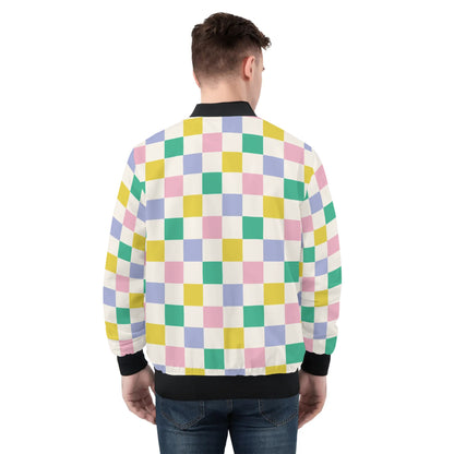 Green Blue Peach Lemon | Chessboard Bomber Jacket