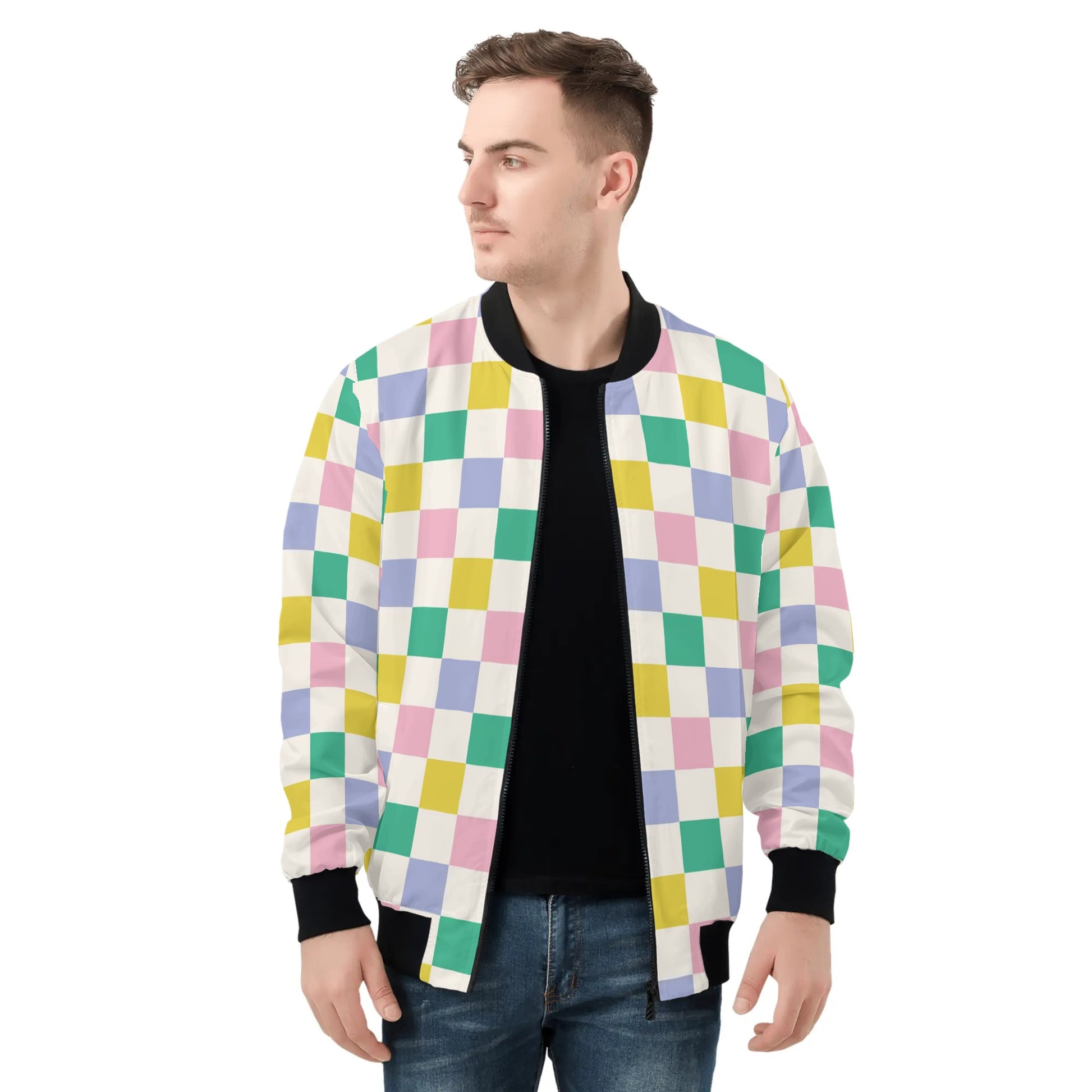 Green Blue Peach Lemon | Chessboard Bomber Jacket