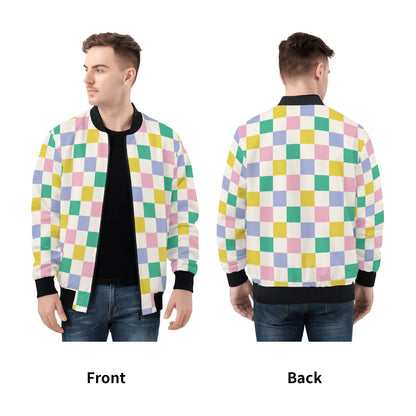 Green Blue Peach Lemon | Chessboard Bomber Jacket