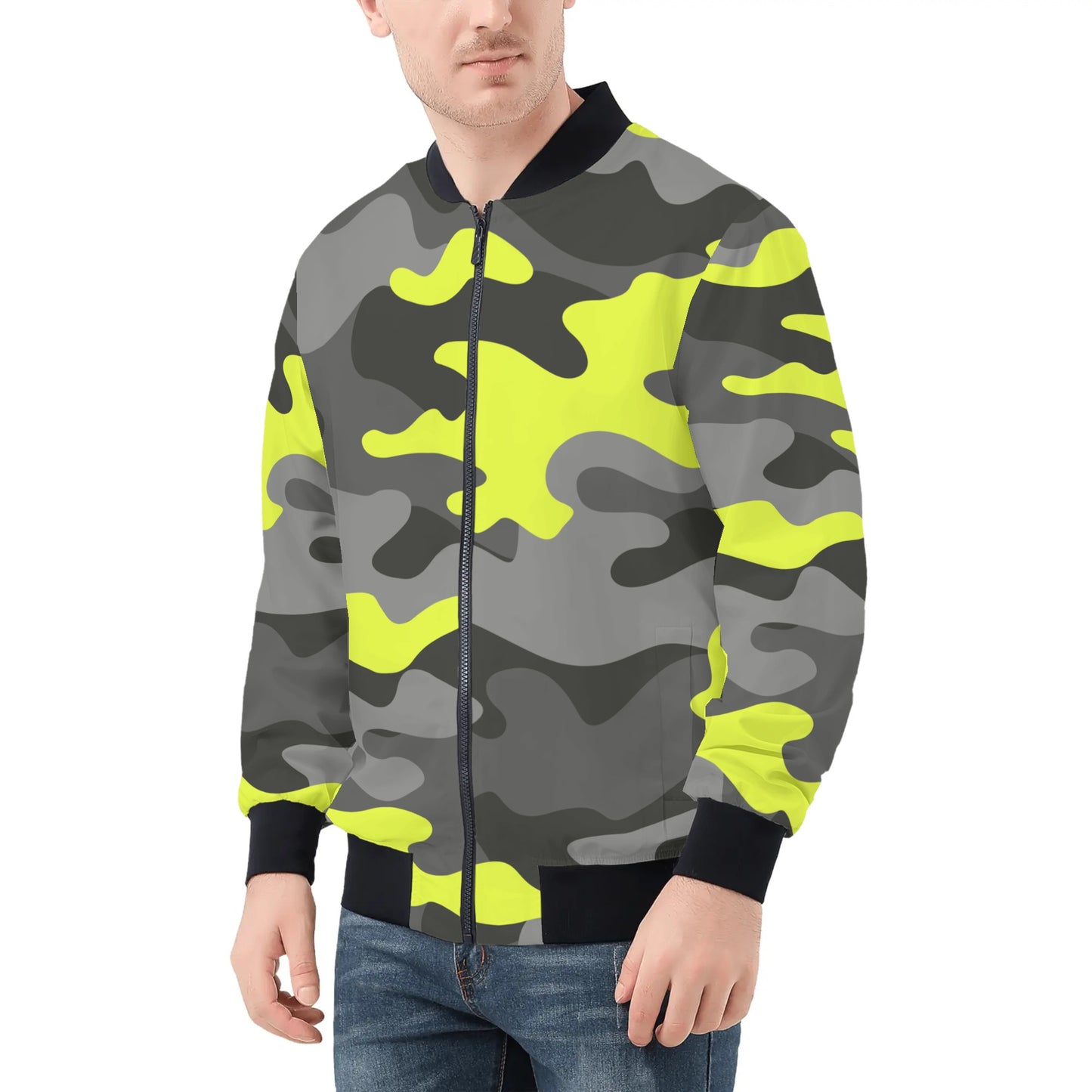 Blouson aviateur camouflage noir et jaune