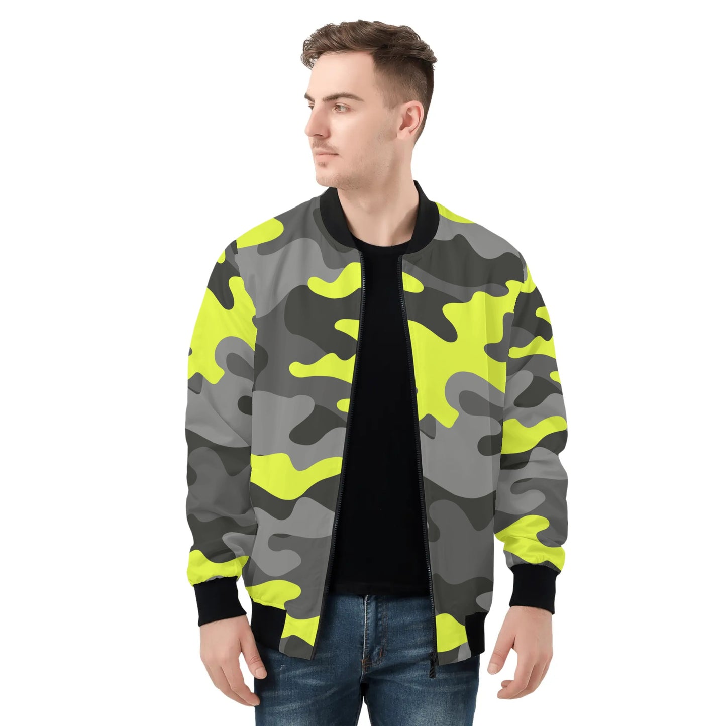 Blouson aviateur camouflage noir et jaune