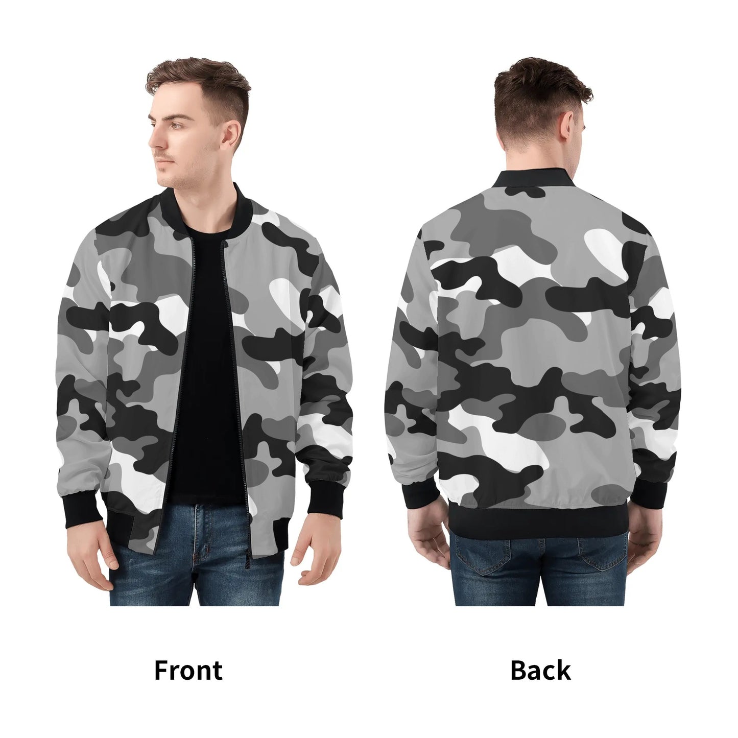 Blouson aviateur camouflage noir et blanc