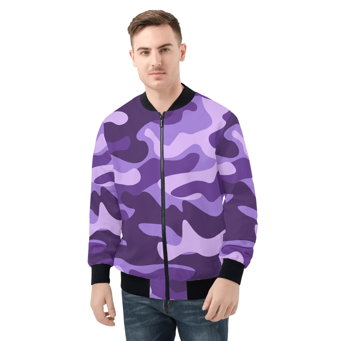 Blouson aviateur violet raisin et mauve camouflage