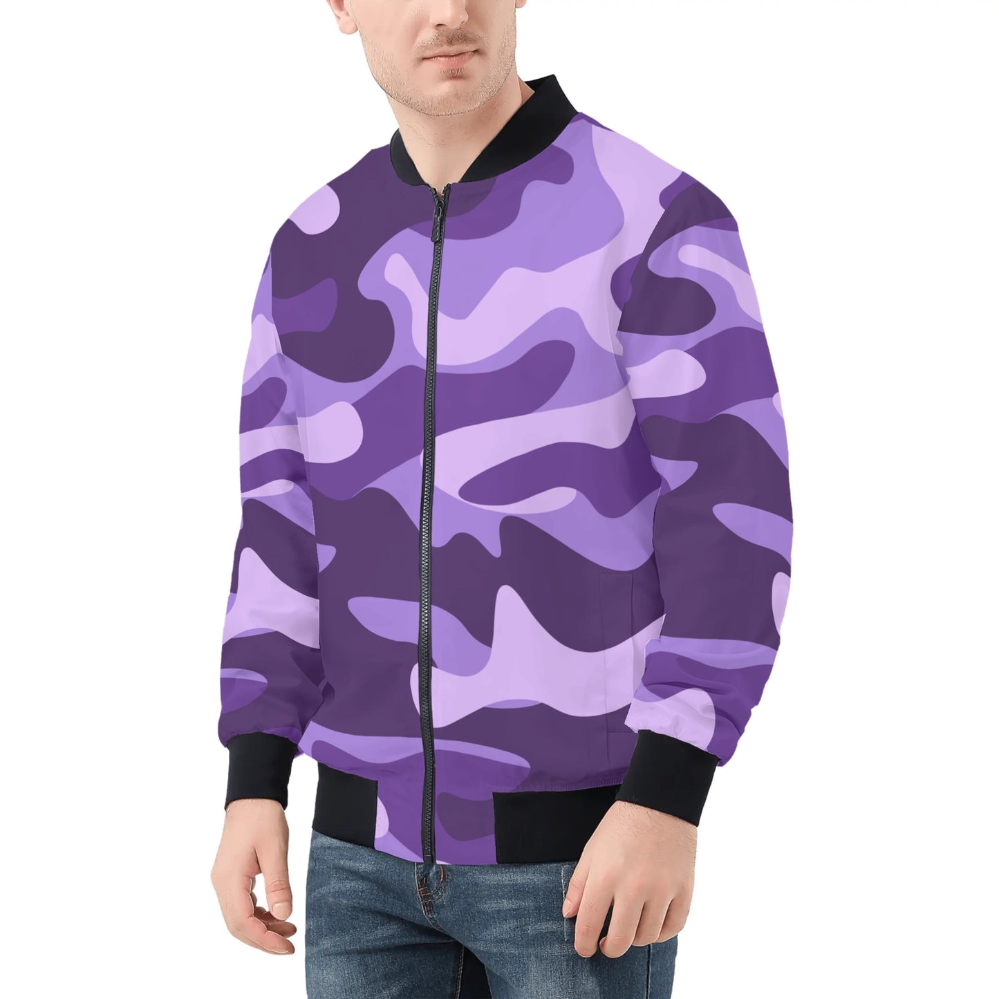 Purple Grape & Mauve Camo Bomber Jacket