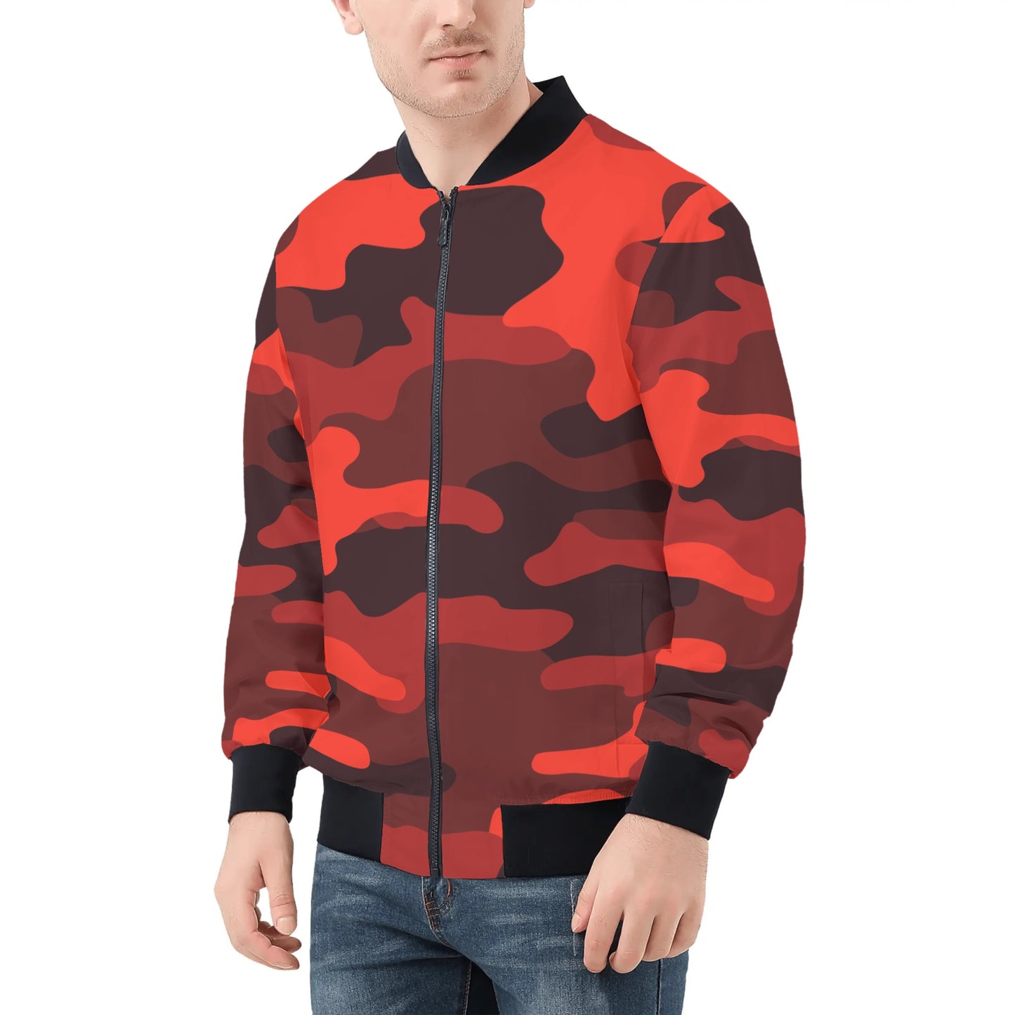 Chaqueta bomber de camuflaje roja escarlata y negra