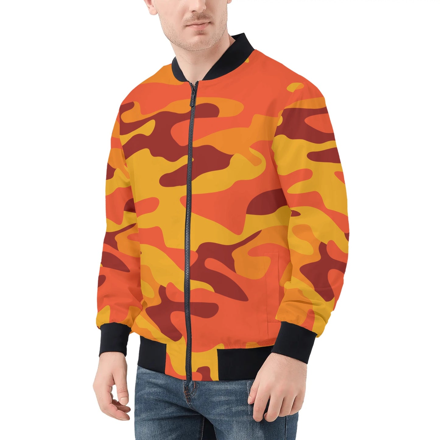 Blouson aviateur camouflage orange et rouge