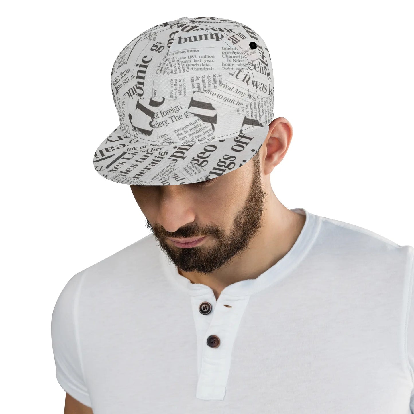 Black & White Newspaper Collage Snapback