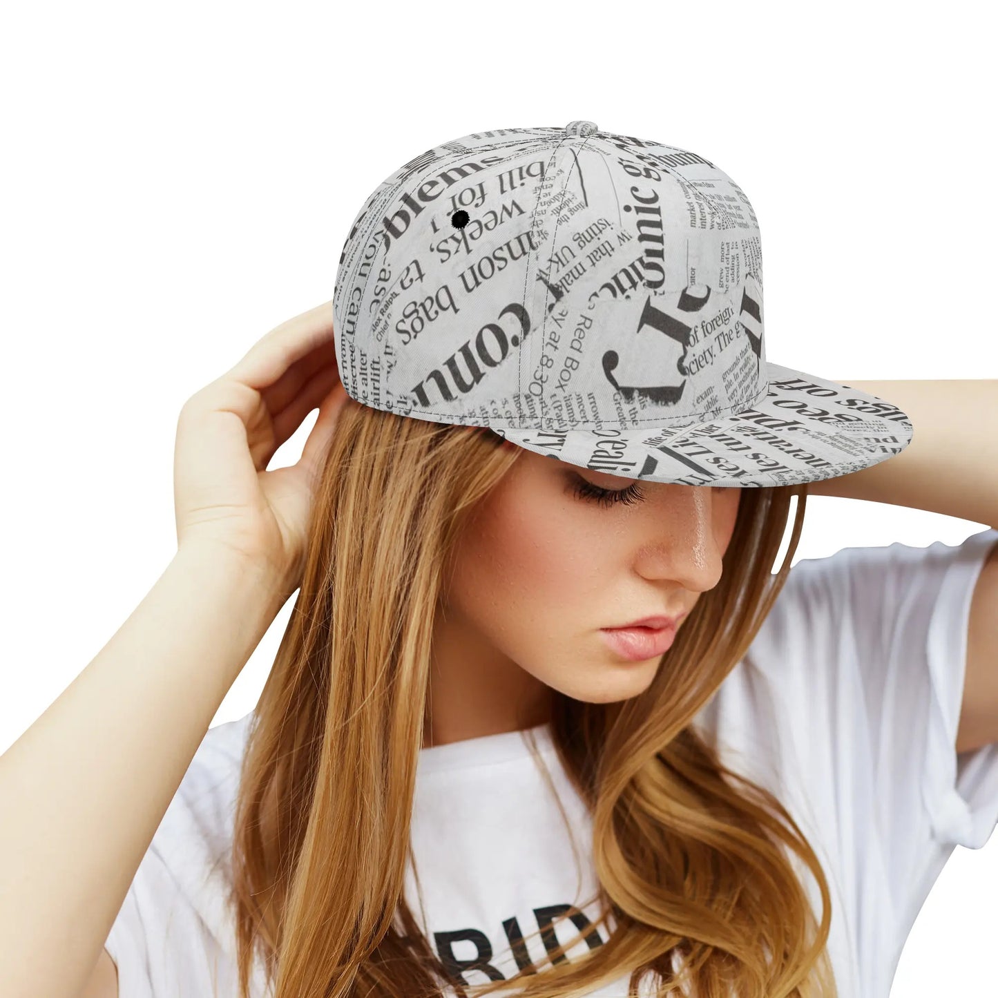 Black & White Newspaper Collage Snapback