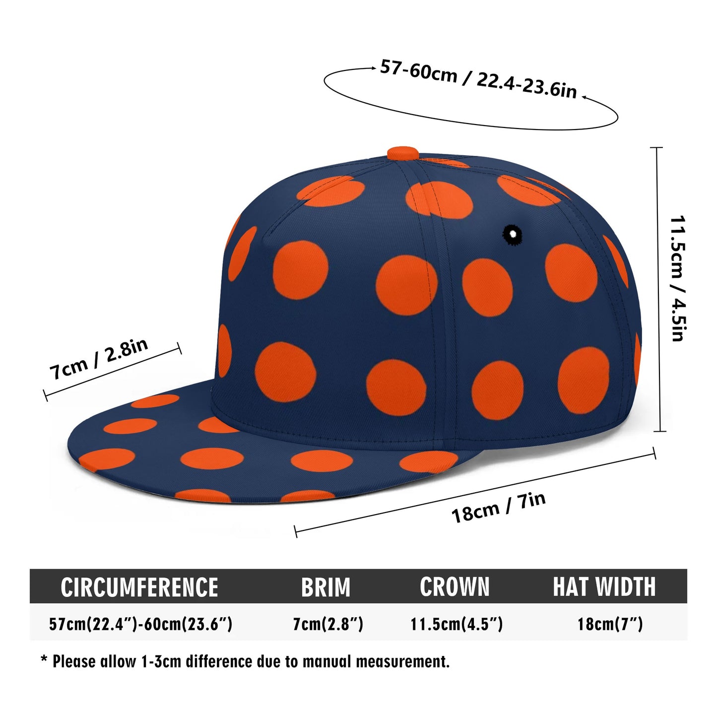 Dark Blue & Orange Polka Dots Snapback