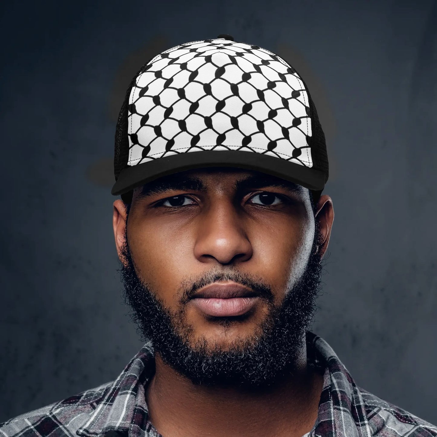 Keffiyeh Trucker Hat | Large Black Knots