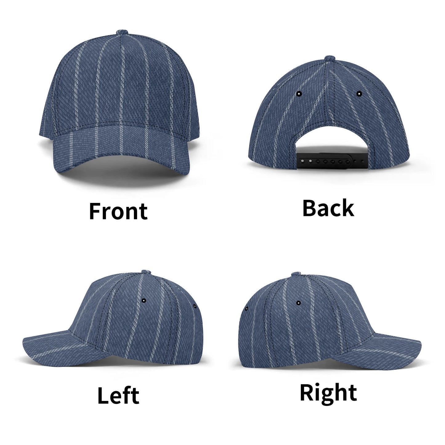 Denim Baseball Hat | Indigo Blue | Pinstriped Fabric Texture