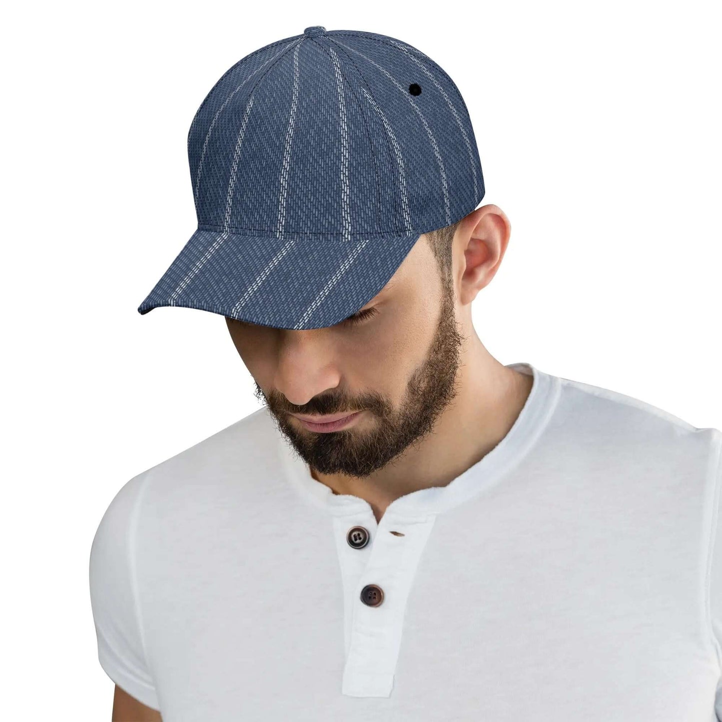 Denim Baseball Hat | Indigo Blue | Pinstriped Fabric Texture