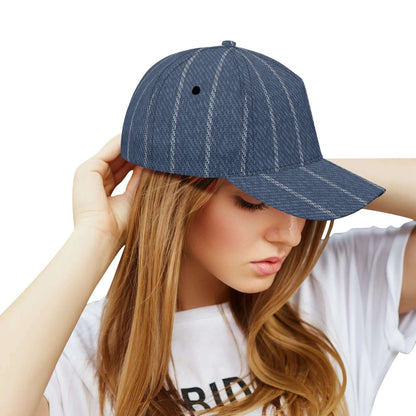 Denim Baseball Hat | Indigo Blue | Pinstriped Fabric Texture