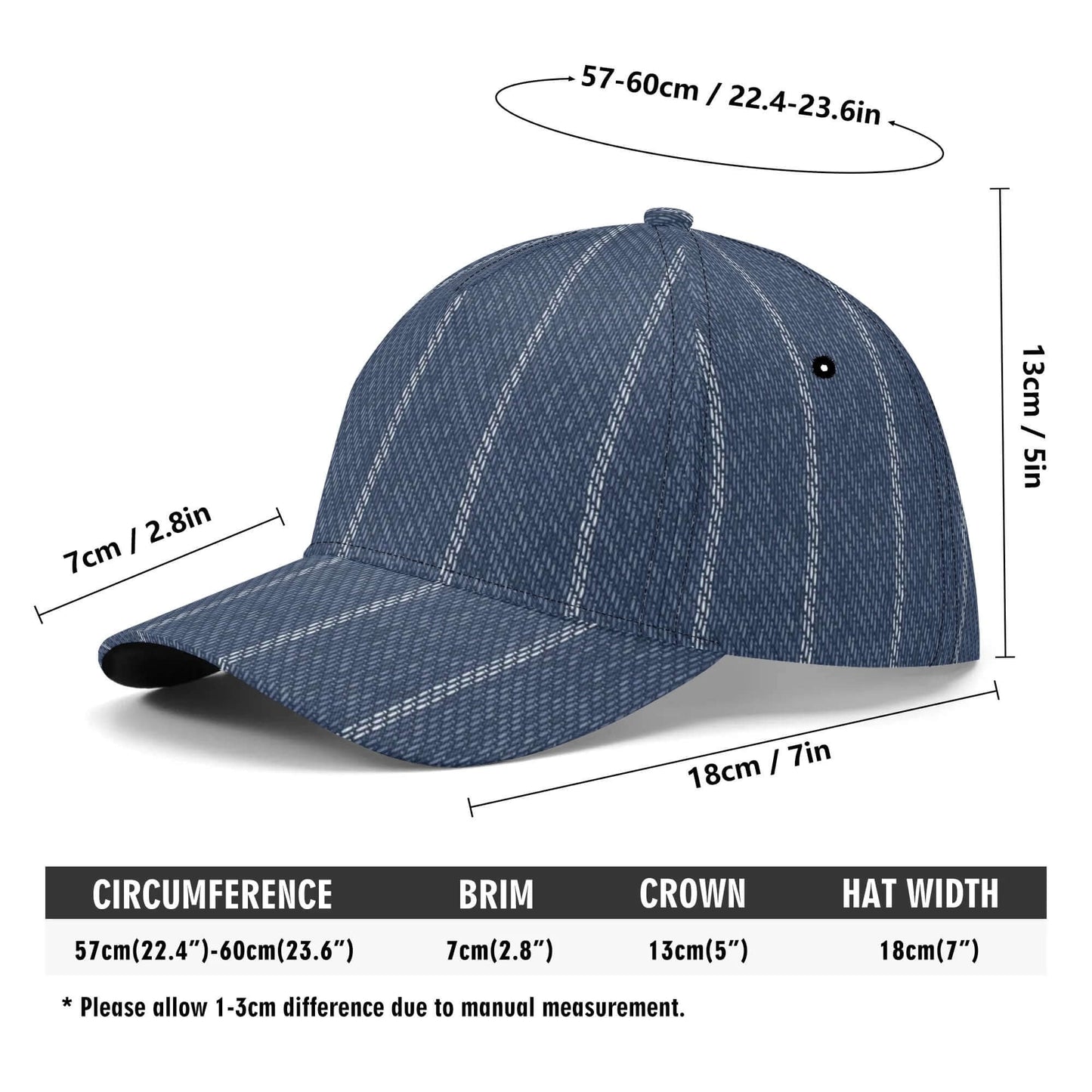 Denim Baseball Hat | Indigo Blue | Pinstriped Fabric Texture