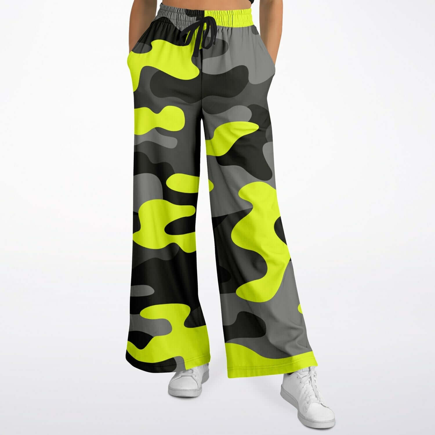 Camo Wide Leg Pants For Women | Olive Black & Yellow