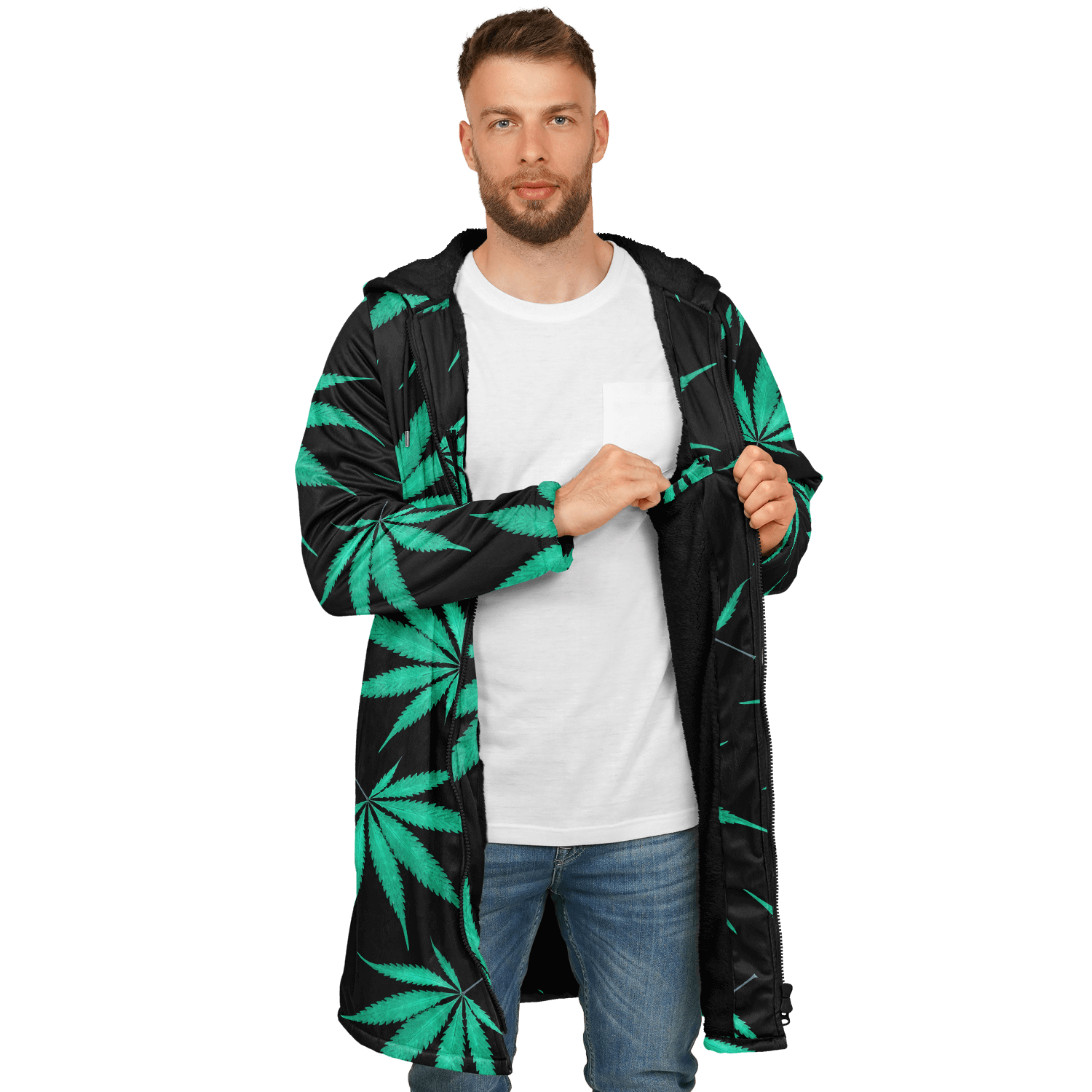 Ganja Cloak | Green Cannabis Leaves on a Black Background