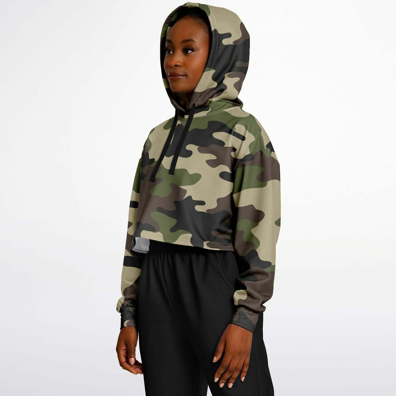 Camo Cropped Hoodie | Mongoose Green & Dark Olive