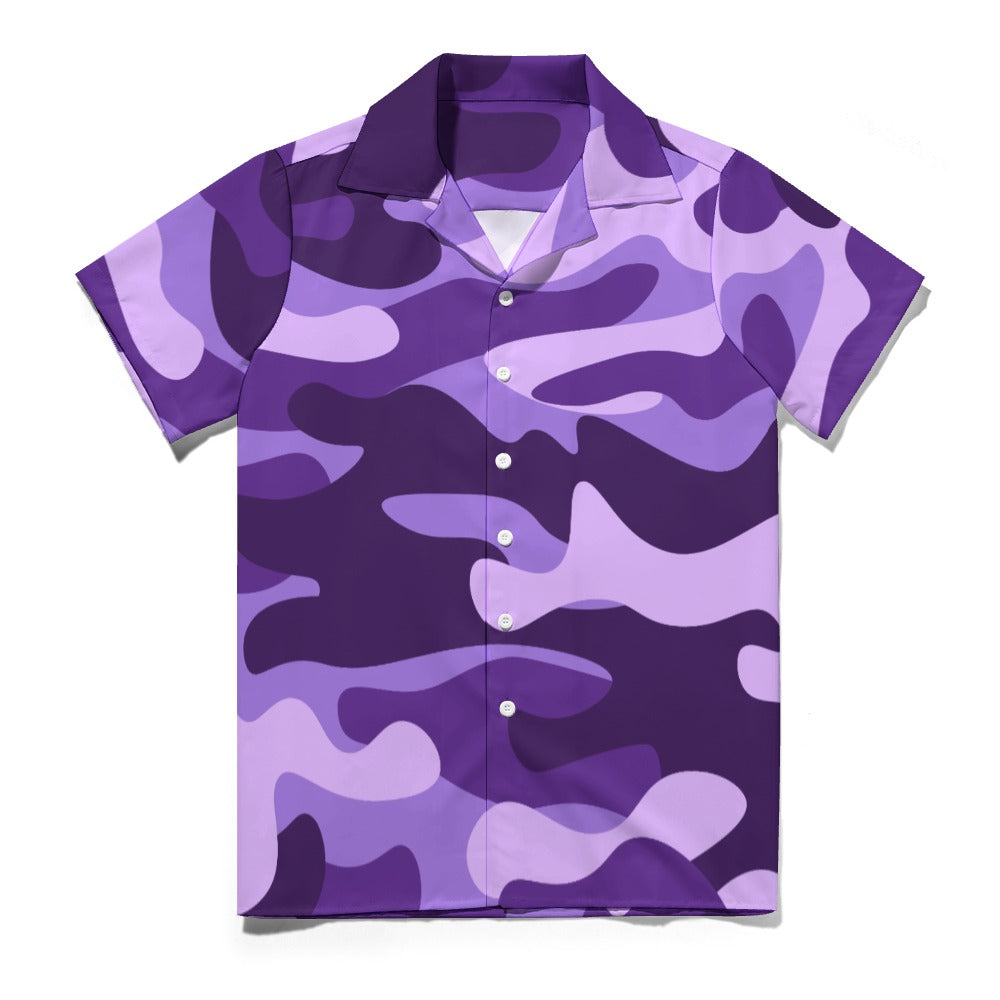 Purple Grape & Mauve Camouflage Cuban Collar Shirt