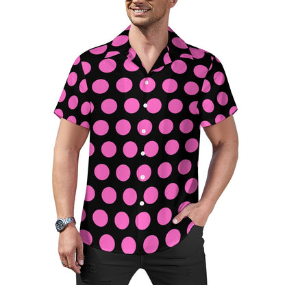 Pink Dots On a Black Cuban Collar Shirt