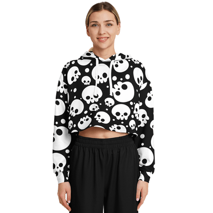 Skulls Cropped Hoodie For Women | Black & White