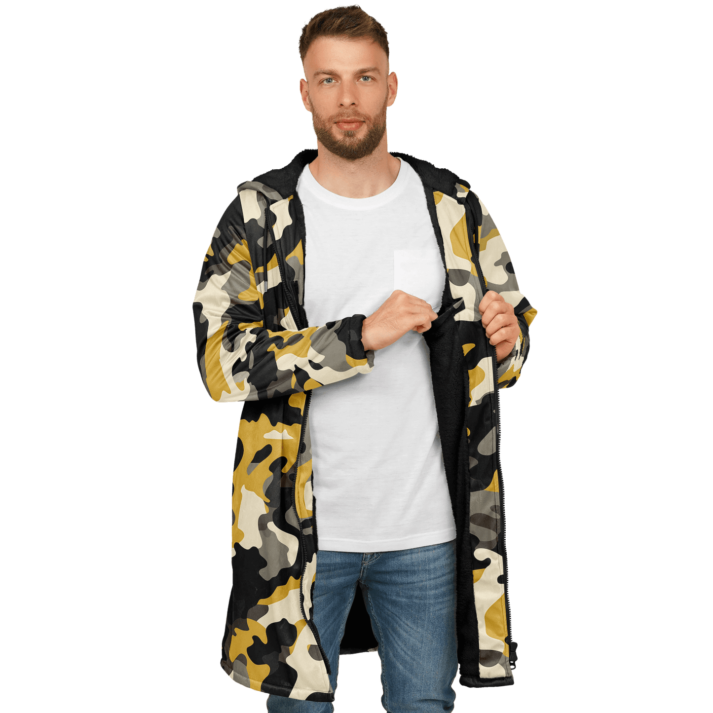 Zippered military brown and black camo cloak