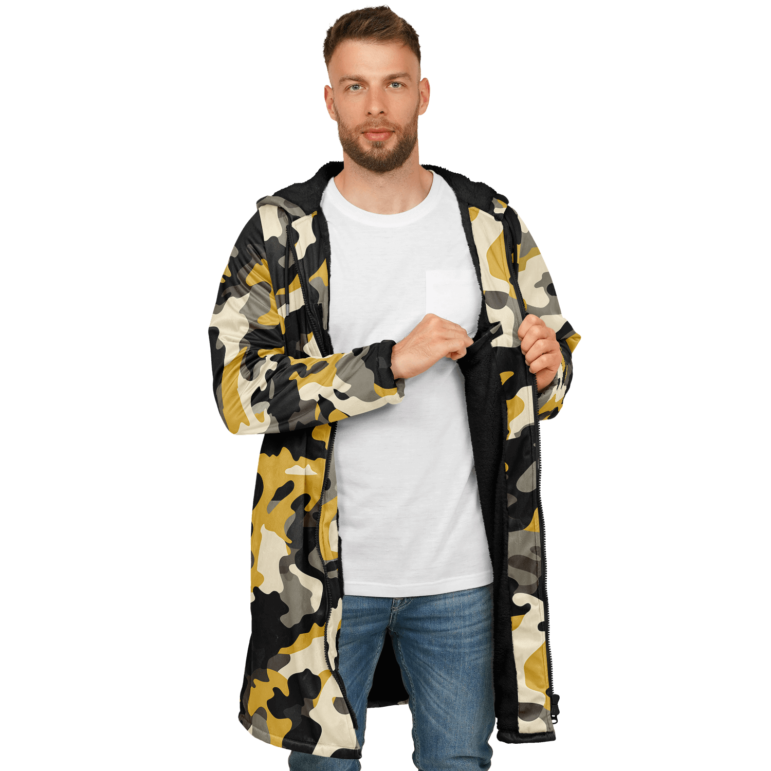 Zippered military brown and black camo cloak