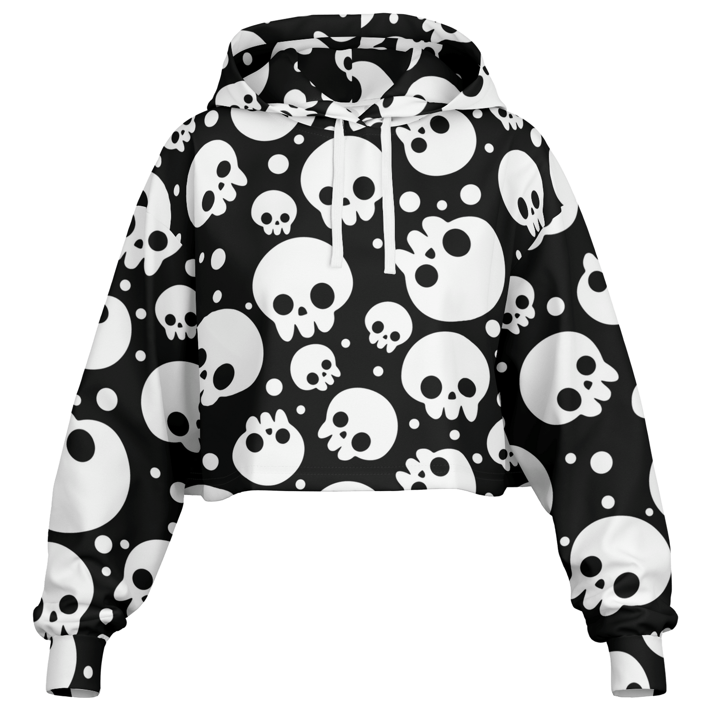 Skulls Cropped Hoodie For Women | Black & White