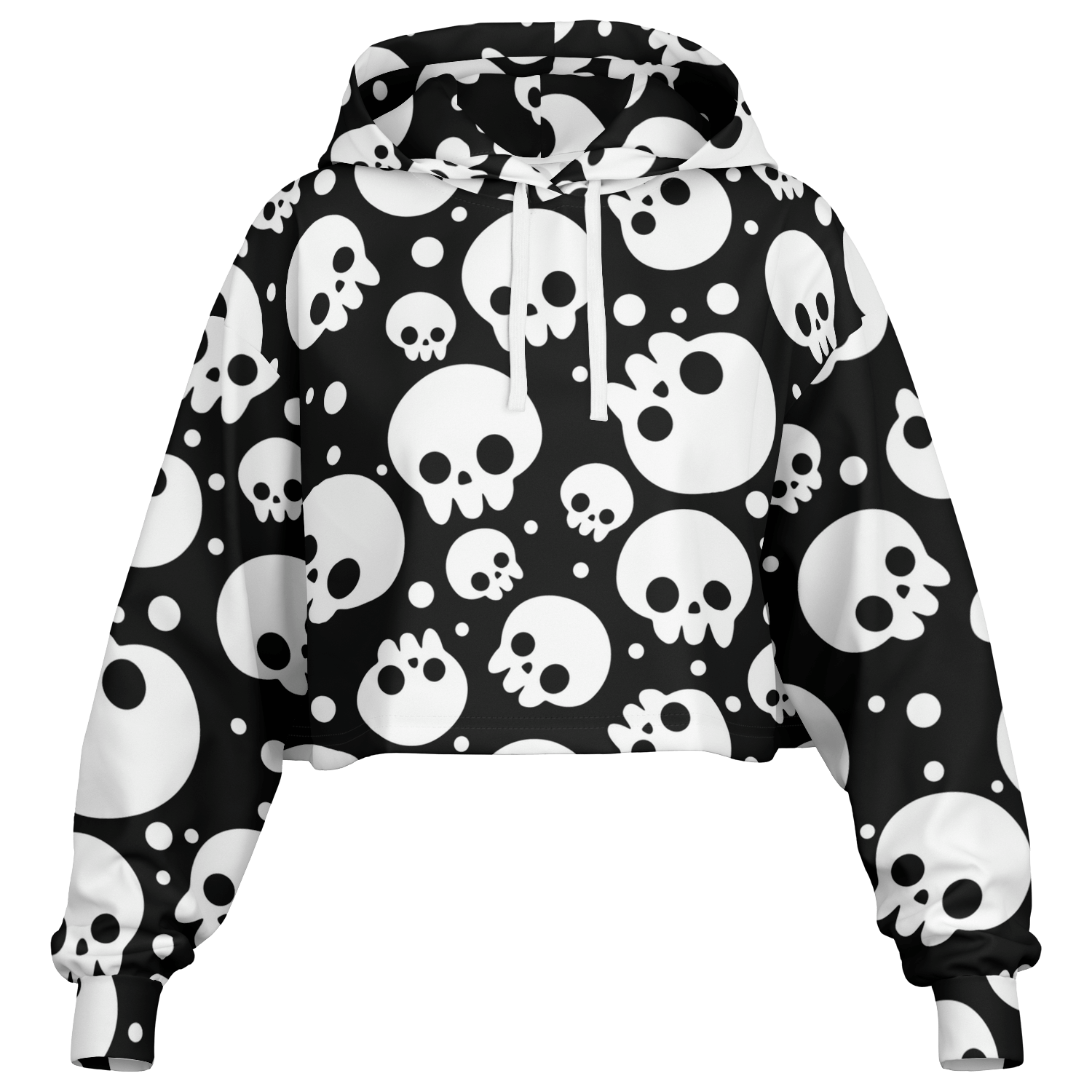 Skulls Cropped Hoodie For Women | Black & White