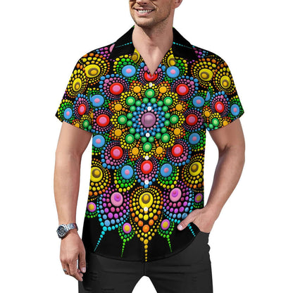 Rainbow Mandala Cuban Collar Shirt