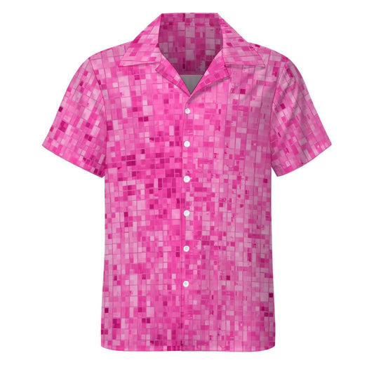 Glittery Pink Disco Ball Cuban Collar Shirt